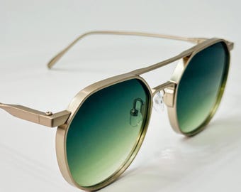 Vintage Oval Aviator Sunglasses for Men Women, Green Gradient Lens Glasses UV400 Alloy Frame Eyewear Retro Sunglasses Stylish Glasses Unisex