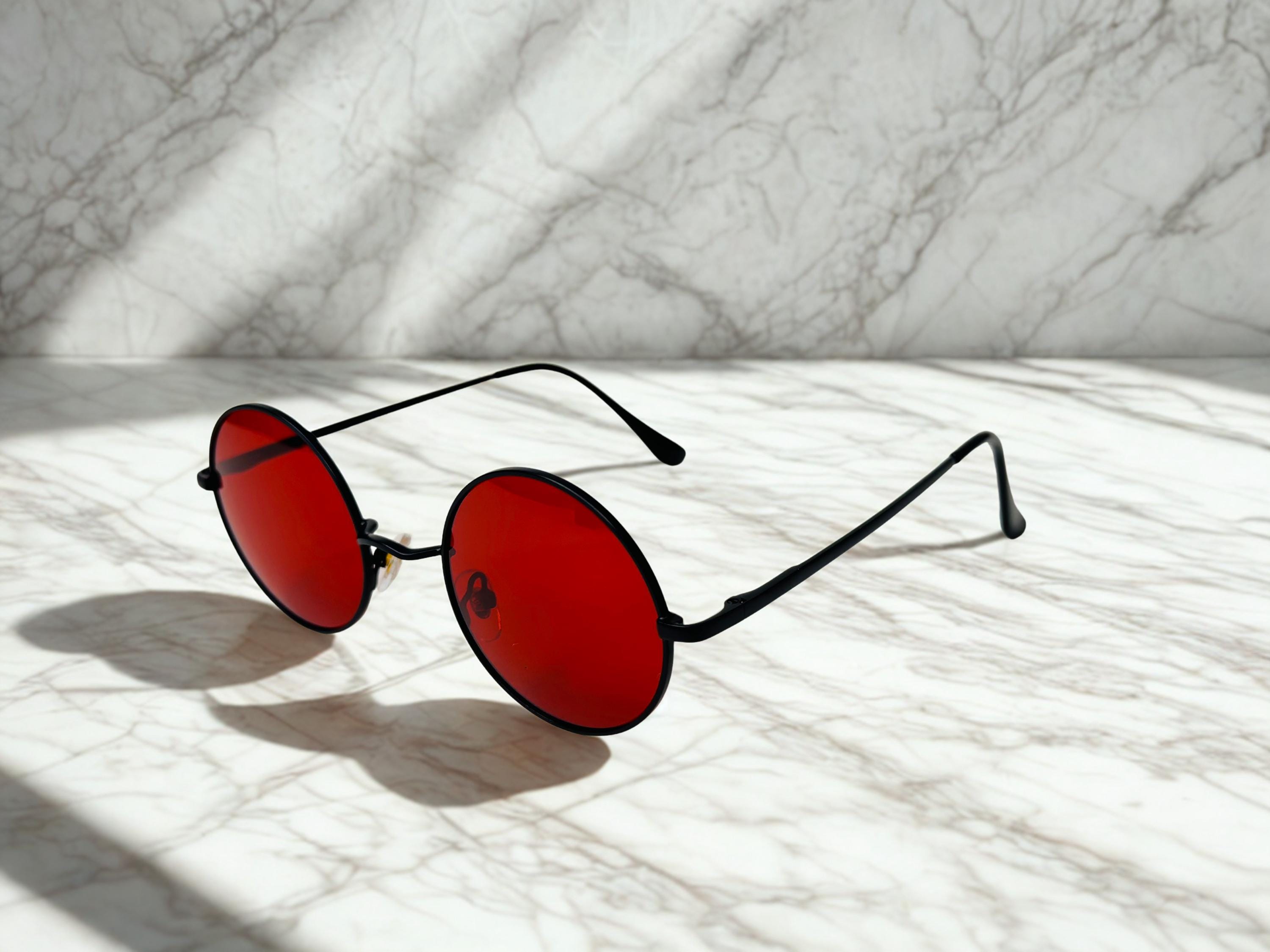 Red tinted sunglasses round - Etsy 日本