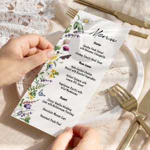 Floral Wedding Menu Template Set of 2 Designs Watercolor Wildflower Menu Editable Printable Dinner Card Instant Download Reception