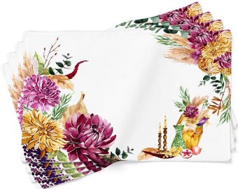 Tischsets 4er Set, Autorenarbeit, doppelseitig, Schmetterling, Öko, Blumen, 100% Baumwolle, 13x19 Zoll, Wiese, waschbare Tischset