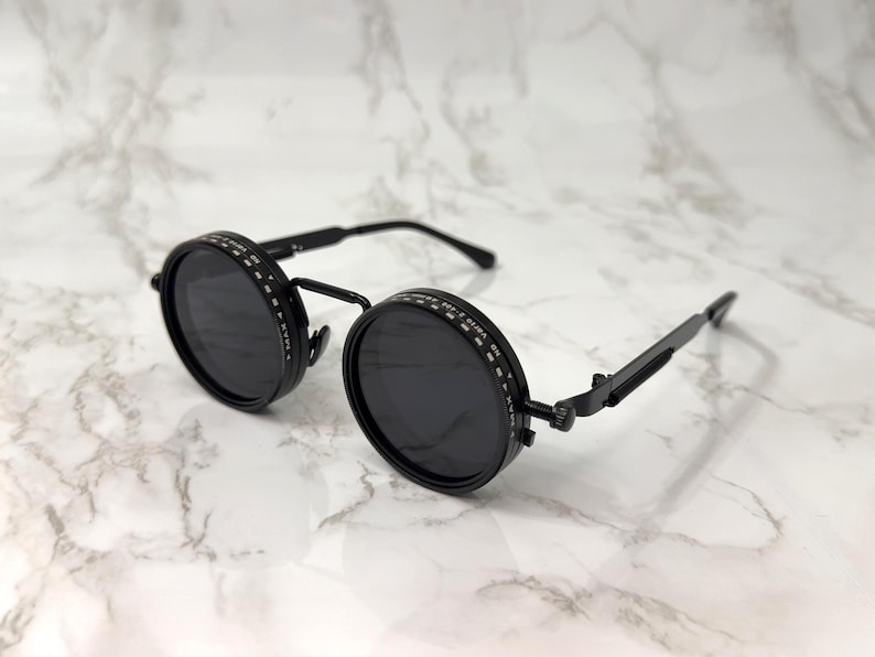 Polarized Retro Round Silver Sunglasses Adjustable Tint Seampunk Gothic Unisex Vintage style UV400 Lenses Eyewear Accesory Modern style Black