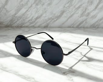 Small Face Round Lennon Sunglasses Black Lens Retro Vintage Steampunk Style UV400 Polarized Lightweight Metal Frame Unisex Fashion Eyewear