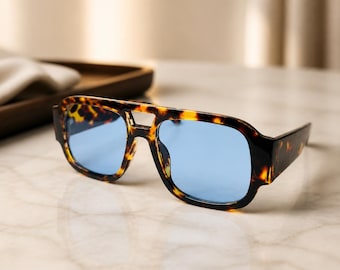 Duże okulary przeciwsłoneczne w kolorze żółwia, niebieskie soczewki, UV400, kwadratowe, retro, okulary przeciwsłoneczne w stylu vintage, unisex, letnie, podróżne, styl uliczny, okulary lotnicze