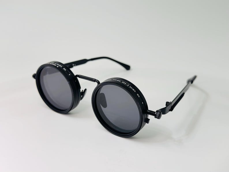 Polarized Retro Round Silver Sunglasses Adjustable Tint Seampunk Gothic Unisex Vintage style UV400 Lenses Eyewear Accesory Modern style image 14