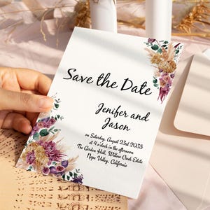 Modèle de carte Save the Date, annonce de mariage imprimable, carte d'invitation modifiable, mariage bohème minimaliste, Save the Date, téléchargement instantané en PDF