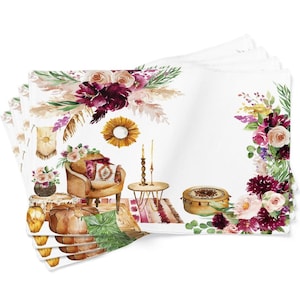 Tischsets 4er Set, Autorenarbeit, doppelseitig, Schmetterling, Öko, Blumen, 100% Baumwolle, 13x19 Zoll, Wiese, waschbare Tischset Boho Interior