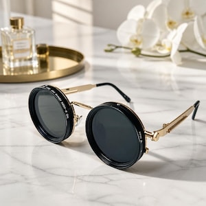 Polarized Retro Round Gold Sunglasses Adjustable Tint Seampunk Gothic Unisex Vintage style UV400 Lenses Eyewear Accesory Modern style