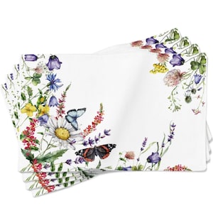 Tischsets 4er Set, Autorenarbeit, doppelseitig, Schmetterling, Öko, Blumen, 100% Baumwolle, 13x19 Zoll, Wiese, waschbare Tischset Butterfly Meadow