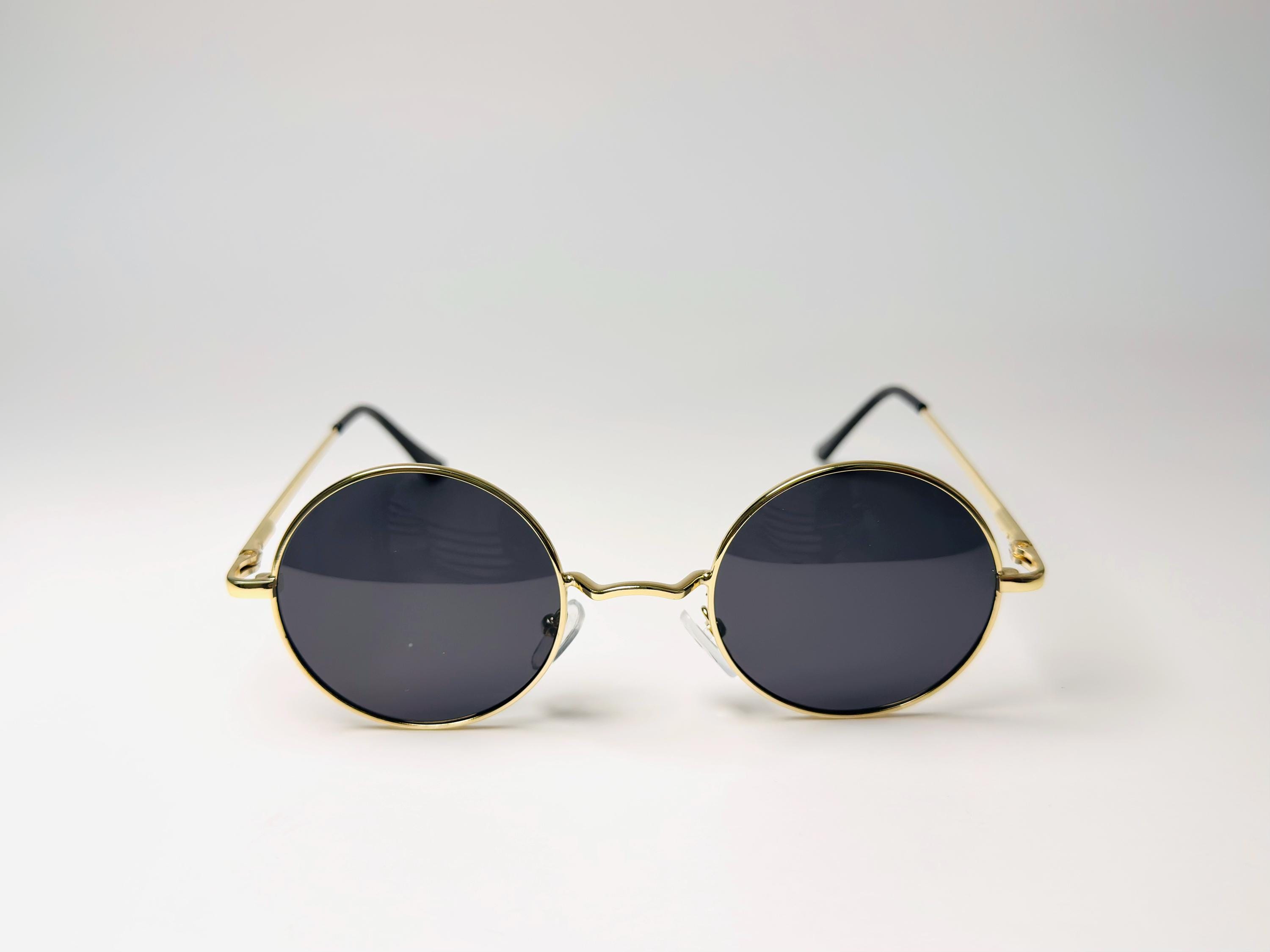 Gold Metal Round Sunglasses with Black Lenses Luxury Inspired Luxury Round Oversized Sunglasses Black Gold Designer Style  main image 3