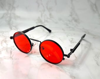 Gafas de sol redondas rojas retro, estilo steampunk, estilo gótico, lentes rojas, unisex, protección UV400, gafas de estilo gótico, gafas de moda.