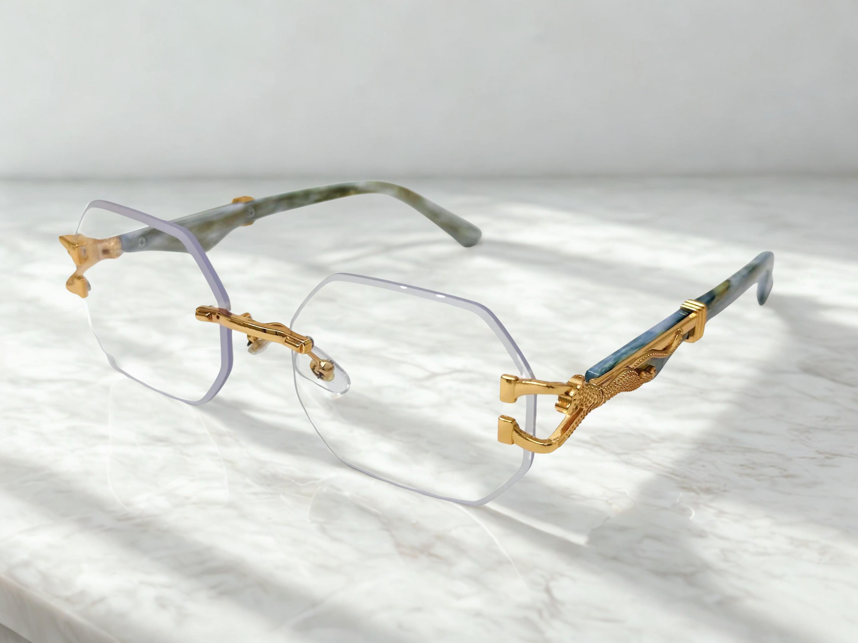 Vintage Oversize Octagon Rimless Spectacles Prescription Frames Eyeglasses Ombre Rimless Octagon Glasses Men Women Clear Lens Gold Frame  main image 3