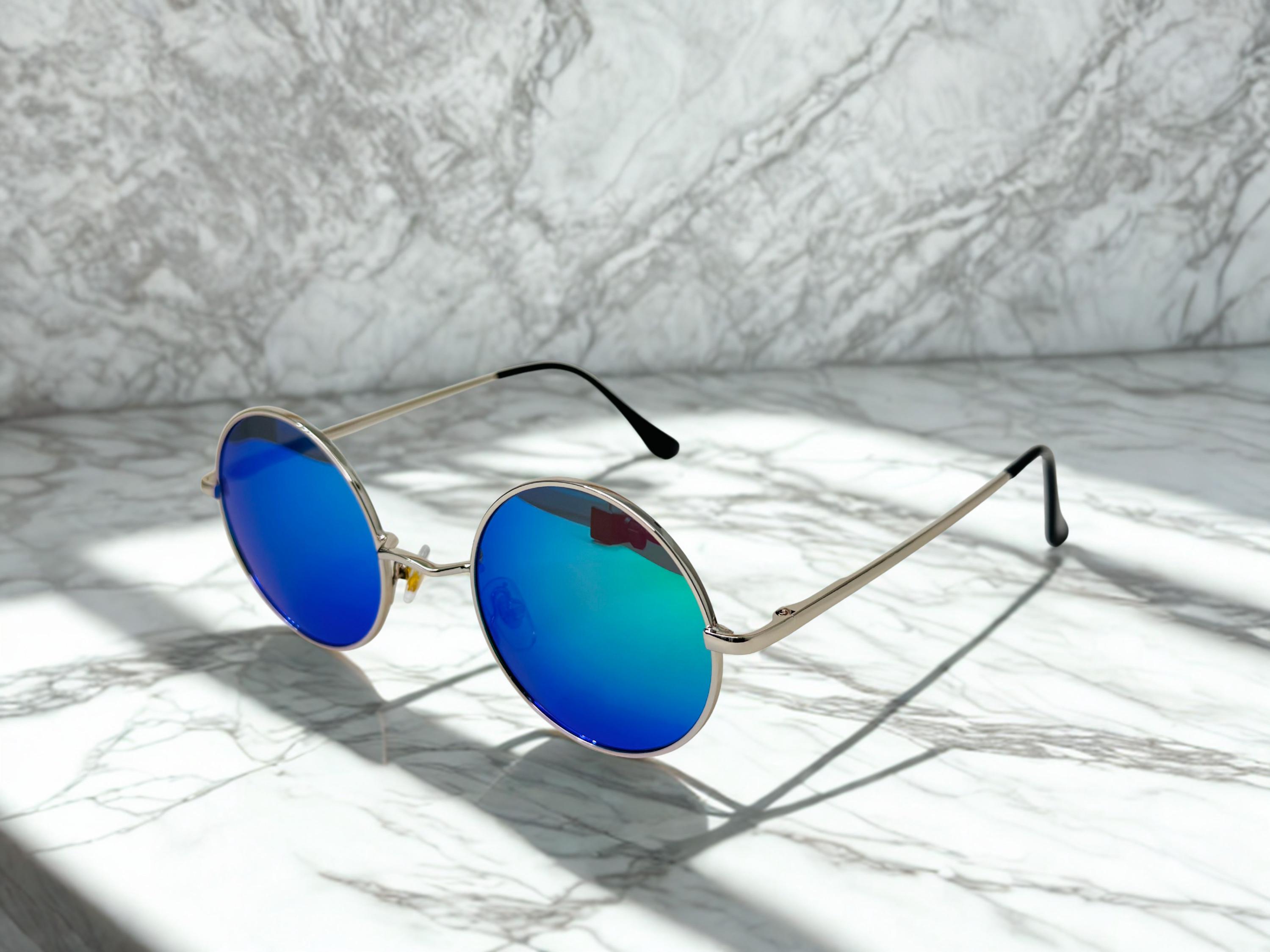 Bold Blue Round mirror Fashion Statement Sunglasses soooo cool ARCTIC BLUE - Oversized Circle Sunglasses W Cobalt Blue  main image 3