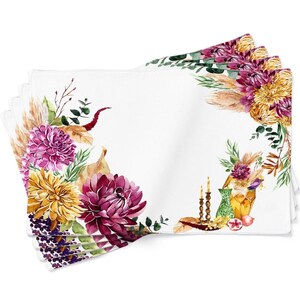 Tischsets 4er Set, Autorenarbeit, doppelseitig, Schmetterling, Öko, Blumen, 100% Baumwolle, 13x19 Zoll, Wiese, waschbare Tischset Boho Flowers