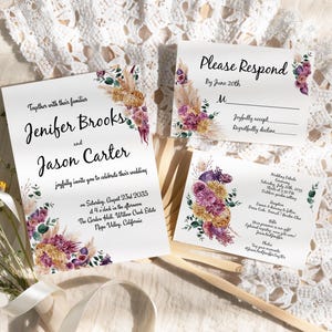 Boho Wedding Invitation Set Template RSVP Card Details Card Printable Wedding Suite Editable Download Boho Invite Rustic Wedding Template