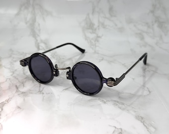 Gafas de sol redondas retro negras estilo John Lennon, monturas circulares pequeñas vintage, gafas hippies de los años 60, gafas de sol unisex de metal para festivales.