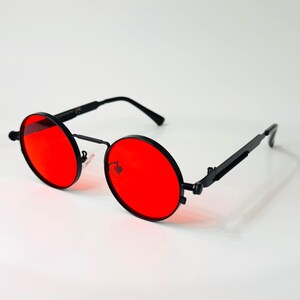 Retro Red Round Sunglasses Steampunk Glasses Gothic Festival Red Lens Shades Unisex UV400 Eyewear Gothic style Glasses Trendy Eyewear glass image 2