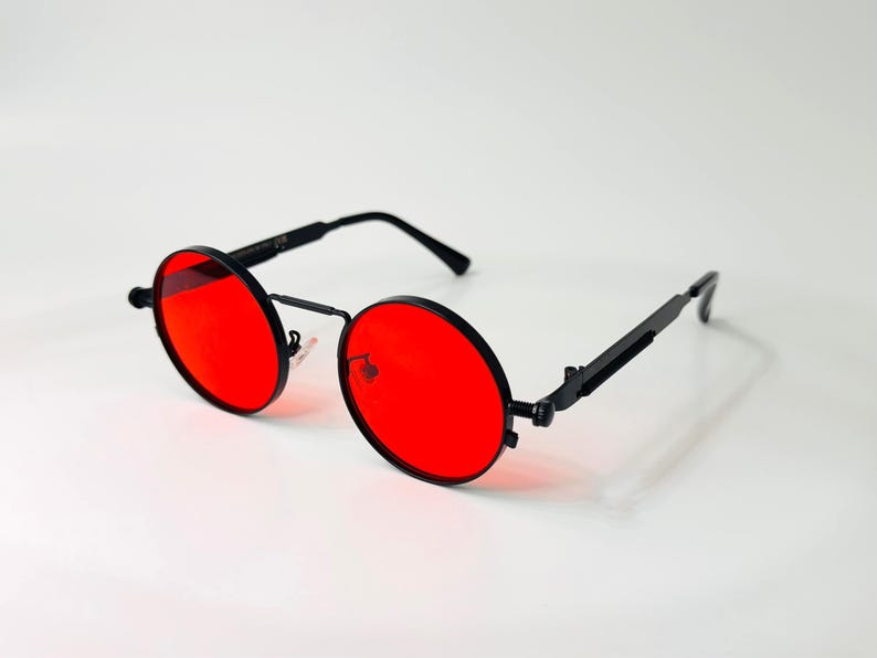 Retro Red Round Sunglasses Steampunk Glasses Gothic Festival Red Lens Shades Unisex UV400 Eyewear Gothic style Glasses Trendy Eyewear glass image 2