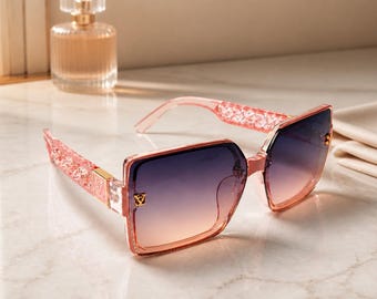 Y2K Vintage Frameless Pink Sunglasses. Rectangular Lenses  display picture 1