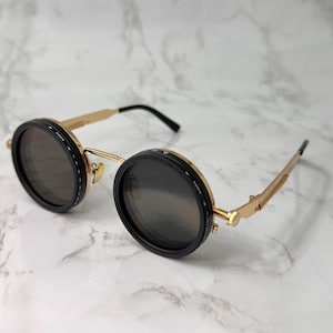 Polarized Retro Round Silver Sunglasses Adjustable Tint Seampunk Gothic Unisex Vintage style UV400 Lenses Eyewear Accesory Modern style Gold