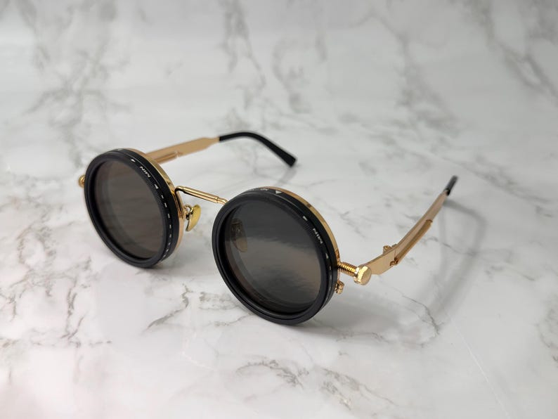 Polarized Retro Round Silver Sunglasses Adjustable Tint Seampunk Gothic Unisex Vintage style UV400 Lenses Eyewear Accesory Modern style Gold