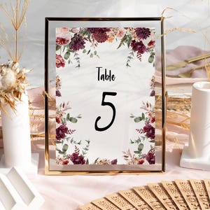 Table Number Cards Fall Floral Wedding Table Numbers Printable Autumn Flowers Boho Seating Cards Rustic Wedding Decor Editable PDF Sign
