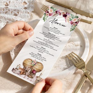 Boho Interior Menu Template Printable Elegant PDF Editable Menu Card Rustic Boho Flowers Dinner Menu Instant Download Wedding Reception Sign