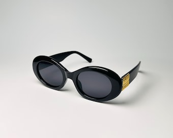 ヴィンテージオーバルブラックサングラス（女性用）、ラグジュアリーレトロデザイナーアイウェア、Y2Kファッションシェード、UV400、彼女へのギフト、レトロサングラス、ヴィンテージメガネ