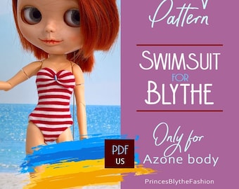 Swimsuit Pattern, Tutorial for Blythe dolls AZON body. DOWNLOAD pdf - US