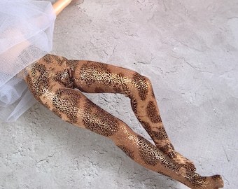 Golden Leopard Print Tights, Handmade Blythe Doll Leggings