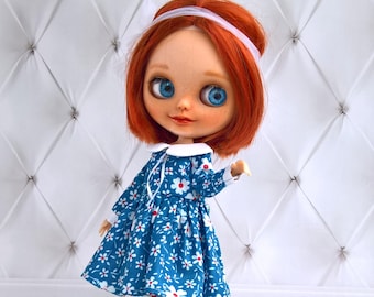 Handmade Blythe Gingham Dress: Cotton Outfit with Silk Ribbon