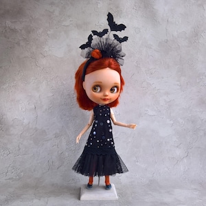 Fashionable Halloween Set for Blythe Doll: Pumpkin Headband, Orange Stockings & Handmade Dress