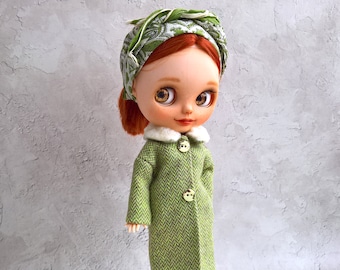 Handmade Wool Blythe Coat, Fur Collar Doll Jacket