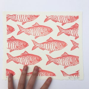 Pink Fish Pattern Lino Print - Etsy