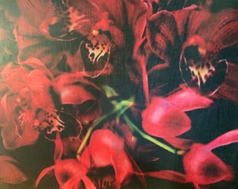 oil painting style ORNAMENTAL Distorted red orchid, art wood block  30 CM