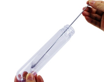 15 Clear Plastic Test Tubes with Screw Caps, 155x30mm (90ml) with 1 Test Tube Brush store candies, handicrafts, liquid beads crafts arts