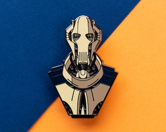 Broche de esmalte de busto de general droide - Broche de galáxia - Broche de espaço - Broche de ficção científica - Broche de fantasia - Broche de personagem - Broche de prequela