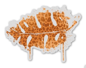 Tan Monstera Leaf Sticker for water bottle laptop with animal print