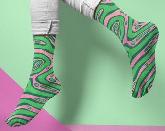Abstract Print Socks | Womens 5 - Mens 9 | Custom Socks | Novelty Socks | Dress Socks for Office | Fun Sock | Crew Height | Watermelon