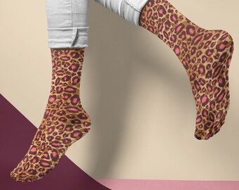 Large Maroon Leopard Print Socks