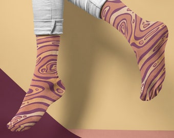 Abstract Print Socks | Womens 5 - Mens 9 | Custom Socks | Novelty Socks | Dress Socks for Office | Fun Sock | Crew Height | Peach