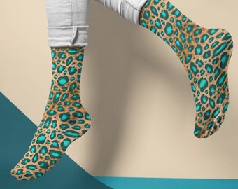 Large Teal Leopard Print Socks