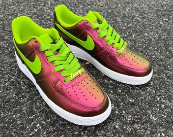 Size 9 Colorshift Metallic Custom Sneakers | Hot Pink Gold and Lime Green