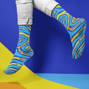 Abstract Print Crew Socks | Mens Size 9+, Novelty Dress Socks