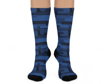 Geometric Print Socks | Womens 5 - Mens 9 | Custom Socks | Novelty Socks | Dress Socks for Office | Fun Sock | Crew Height | Cobalt Blue