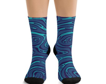 Blue Teal Swirl Pattern socks | Abstract Marble Design
