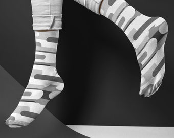 Greyscale Geometric Print Socks | Black and White Design Socks