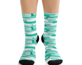 Aqua Mint Geometric Stripe Socks | Recycled Poly