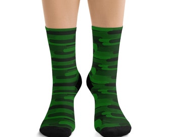 Green Socks  | Mens Size 9+ | Custom Socks | Novelty Socks | Dress Socks for Office | Fun Socks | Crew Height | Geometric Print Camo
