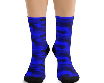 Royal Blue Socks  | Mens Size 9+ | Custom Socks | Novelty Socks | Dress Socks for Office | Fun Socks | Crew Height | Geometric Print Camo