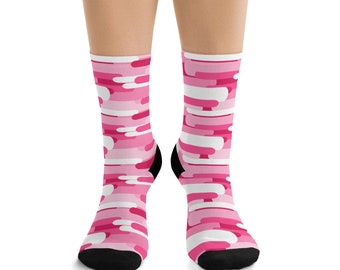 Hot Pink Socks  | Mens Size 9+ | Custom Socks | Novelty Socks | Dress Socks for Office | Fun Socks | Crew Height | Geometric Print Camo